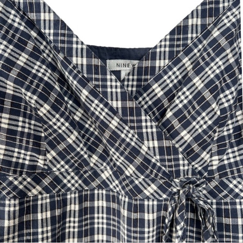 Nine West Blue Plaid Cotton Summer Dress Size 16 - Picture 3 of 15